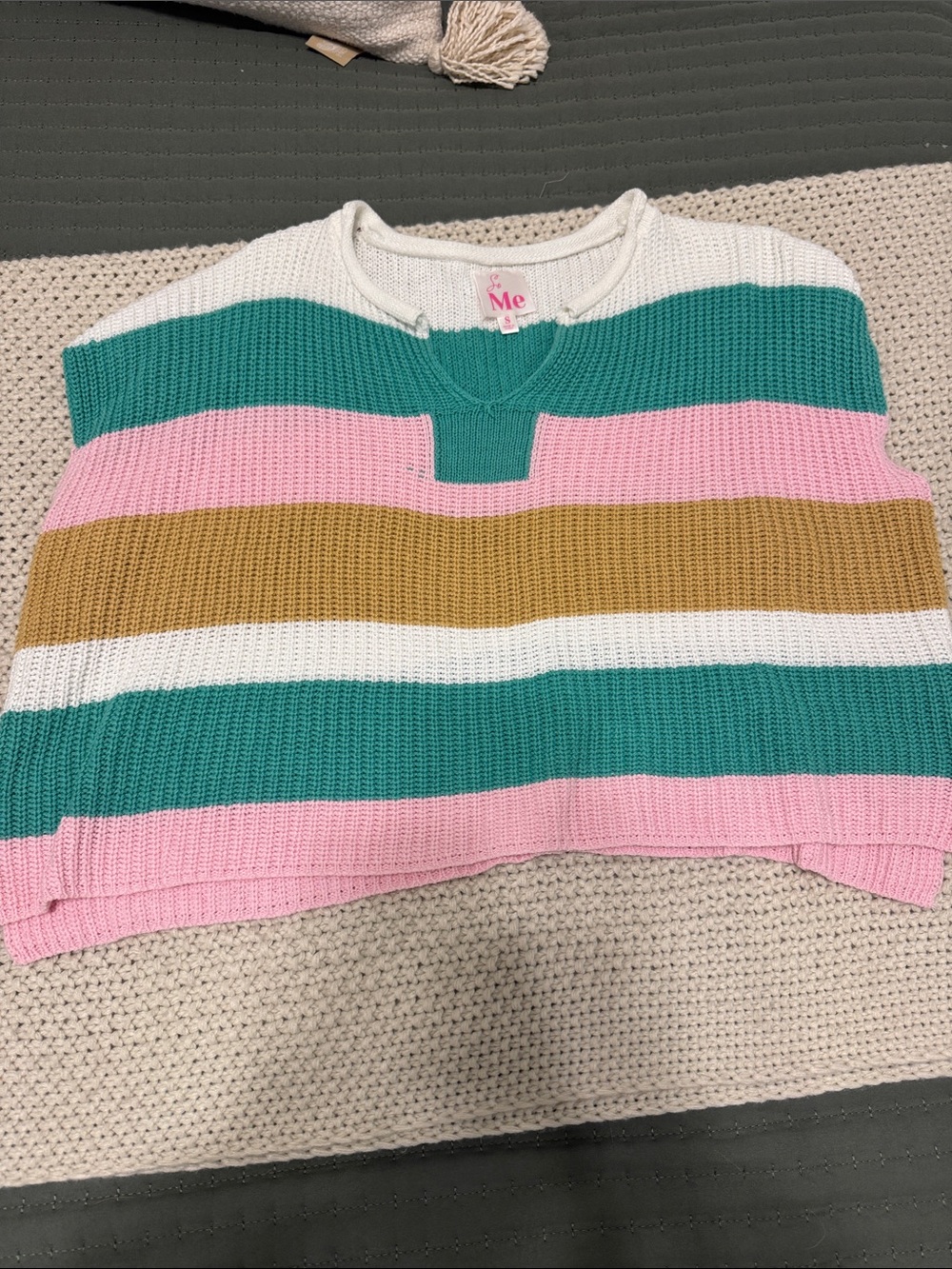 ME Makeover Essentials Knit Stripe Sweater Vest in Pink, Teal, White & Mustard